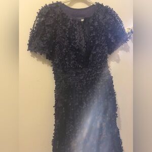 Anthropologie Navy Blue Floral Textured Mini Dress